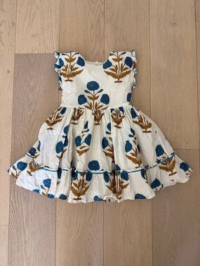 Pink Chicken White Dress with Blue Floral print